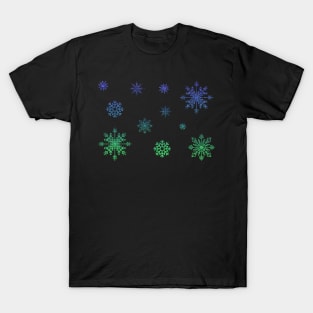 Ombre Blue Green Faux Glitter Snowflakes T-Shirt